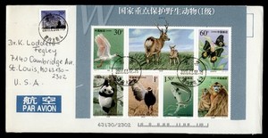 DR WHO 2000 CHINA PRC ANIMAL BLOCK AIRMAIL TO USA BUTTERFLY R86420