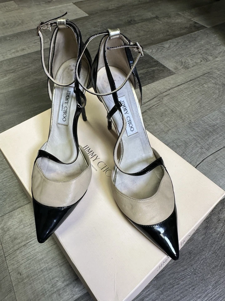 Jimmy Choo Willis Half D’Orsay Pumps Black Beige Patent & Suede Size 40 (US 10) - Image 2 of 4