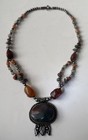 Vintage Boho Edelstein Halskette evtl ?Blutstein Achat Stil Anhänger Handarbeit