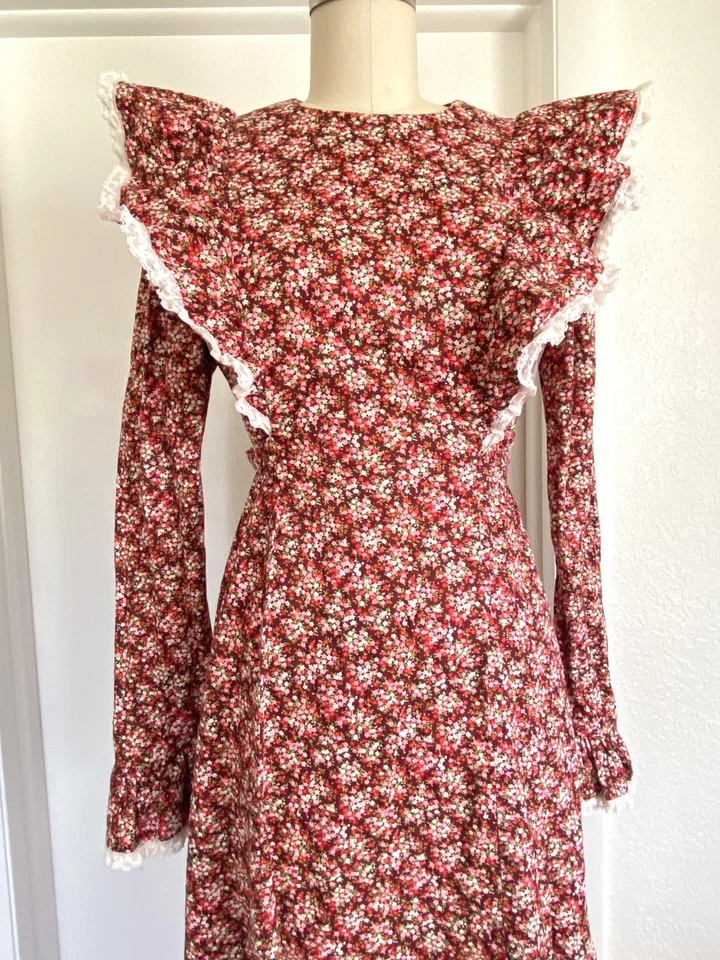 Maxi Vestido Pradera Vintage Años 70 Boho Pradera Algodón Floral Calico Cottagecore M Foto 2 de 4