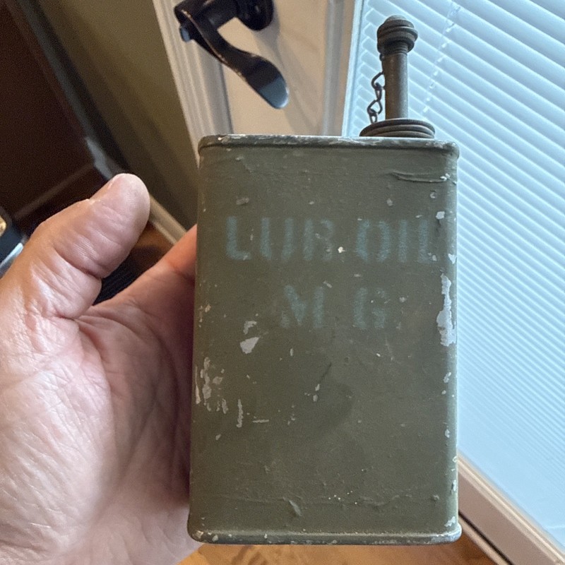 World War 2 M.G. Oil Can Browning Lube Oiler Screw Top & Chain US Military