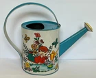 Vintage J Chein Tin Litho Watering Can Boy Sailboat Flowers Blue White