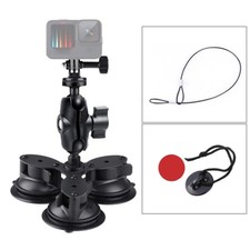 Triangle Suction Cup Holder with Tripod Adapter, Steel Tether & Safety Buckle