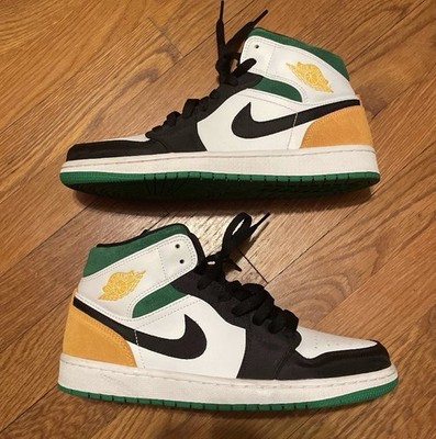 Jordan Air Jordan 1 Mid SE Oakland White Black Green Yellow Sneakers 852542-101