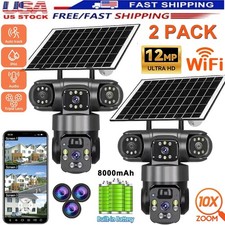 2x 3 Lens 12MP Solar Battery Home Security Camera Outdoor Wifi Wireless PTZ CCTV