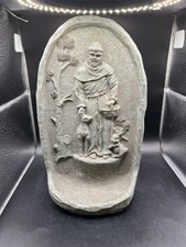 Vintage Saint Francis of Assisi Resin Figurine/Holy Water Font/Wall Plaque-Gray