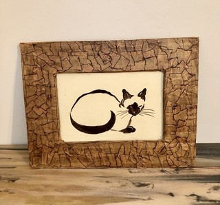 Vintage Odds & Ends “Siamese Cat” Ink Drawing Japanese Sumi e Inspired