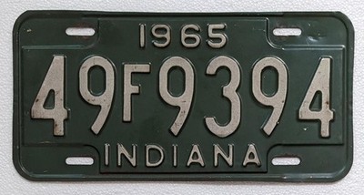 Vintage 1965 Green Indiana License Plate  Garage decor  Marion County