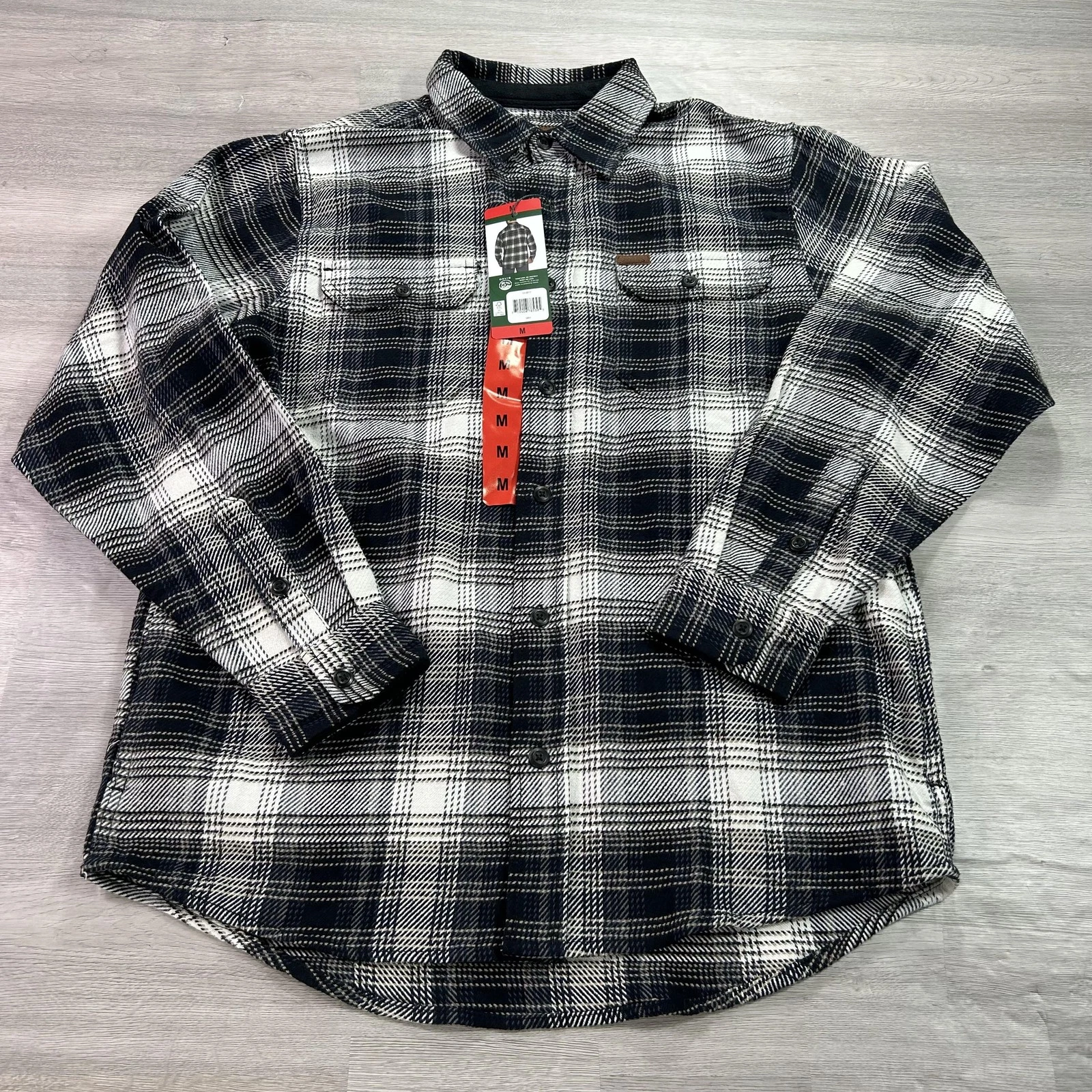 NEW Orvis Shirt Mens Medium Gray Plaid Flannel Shacket Button Up Outdoor
