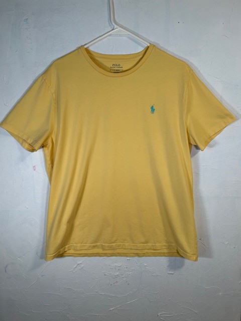 PONY Polo Ralph Lauren T Shirt L Uomo Giallo Manica Corta Girocollo Difetto