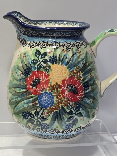 Brocca ceramica polacca vintage UNICO floreale, made in Poland, ottima - Foto 4 di 21