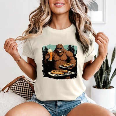 Bigfoot Hot Dog Cryptid Womens T-Shirt Sasquatch Forest Graphic