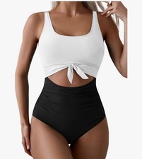 Women's One Piece Swimsuit Tummy Control Slimming Bathing Suit Cutout Tie Knot M