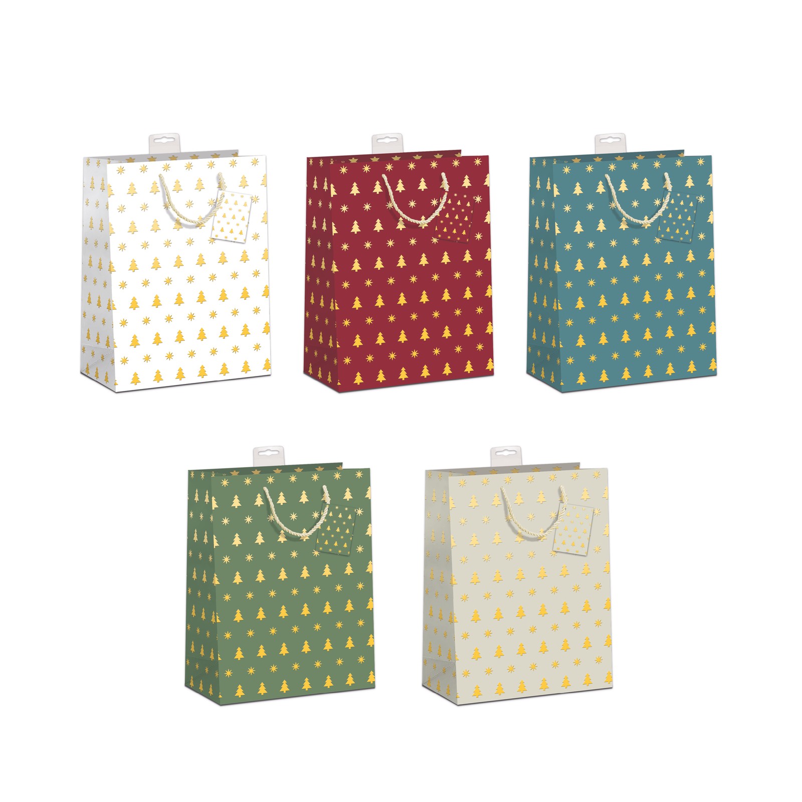 Weihnachten 10 Geschenktaschen, Sortiert Medium / A5-Format Tannenbäume, Sterne