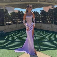 Mermaid Satin Evening Dresses Sweetheart Sleeveless Prom Dress Split Formal Gown