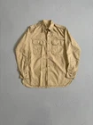 Vintage 40s WWII Military Shirt Mens 15x34 Khaki Cotton Button Up Field Utility