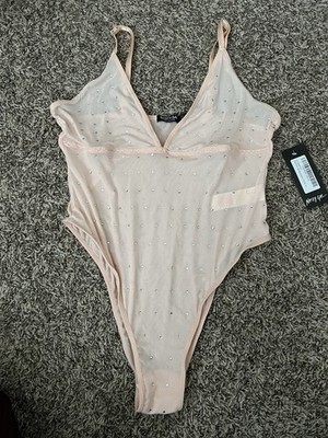 Nasty Gal Diamanté High Leg Bodysuit New With Tags Pink/nude with rhinestones