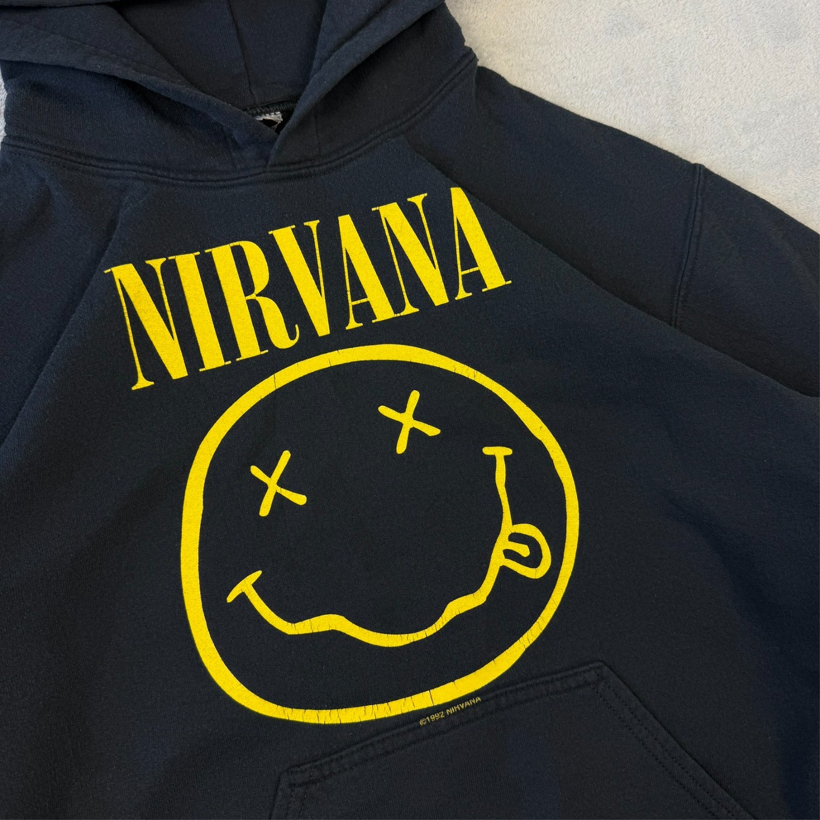 Vintage Nirvana 1992 2000's Reissue Smiley Black Size Small Pullover Hoodie image 4