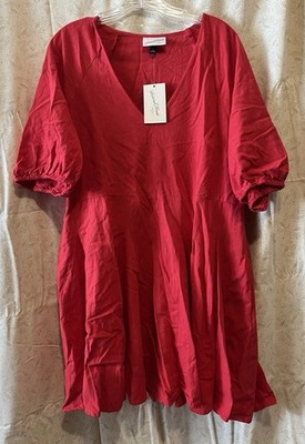 NEW size large Universal Thread mini dress red cotton blend V-neck