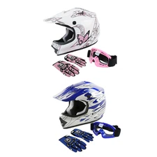 DOT Youth Kids Child Full Face ATV Dirt Bike Motocross Helmet w/Goggles & Gloves