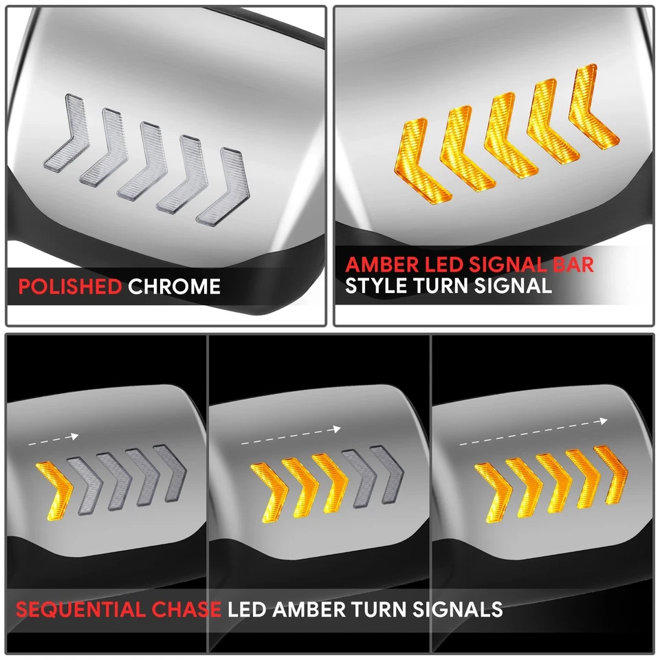 Espelhos retrovisores laterais Chevron LED cromado visão lateral L+R para Peterbilt 579 22-25 - Imagem 4 de 4