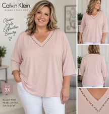 Calvin Klein Womens 3X Blush Pink Blouse Pear...