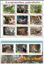 Stamp blocks complete Mongolia Ocelot Fauna 2012 issue