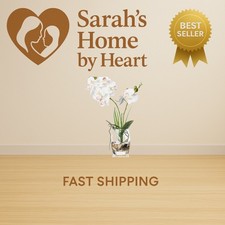 White Orchid Centerpiece in Glass Vase, 14.5 Inch Artificial Phalaenopsis wit...