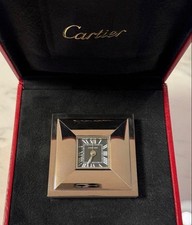 CARTIER REISEUHR QUARZ QUADRATISCH SCHWARZES ZIFFERBLATT SCHREIBTISCH TISCHUH...