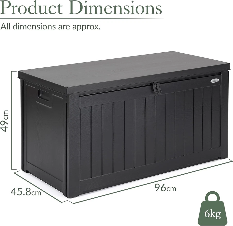 Rustic Black & Grey Garden Storage Box - 190 Litres with Lockable Reinforced Lid - Image 4 of 4