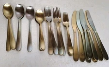 VTG Cambridge Flatware Mixed Silver And Brass Toned R X 22 / R T 22 36 Pieces 