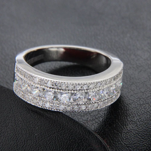 925 Silver 2.5 Ct Round Cut Simulated Diamond Three Row Wedding Band Ring Size 7