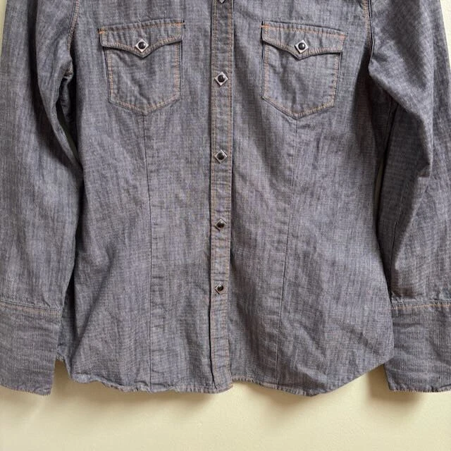 Camisa Stetson Mujer Manga Larga Talla M A Presión Tachonada Gris Vaquera Rodeo Western Foto 3 de 4