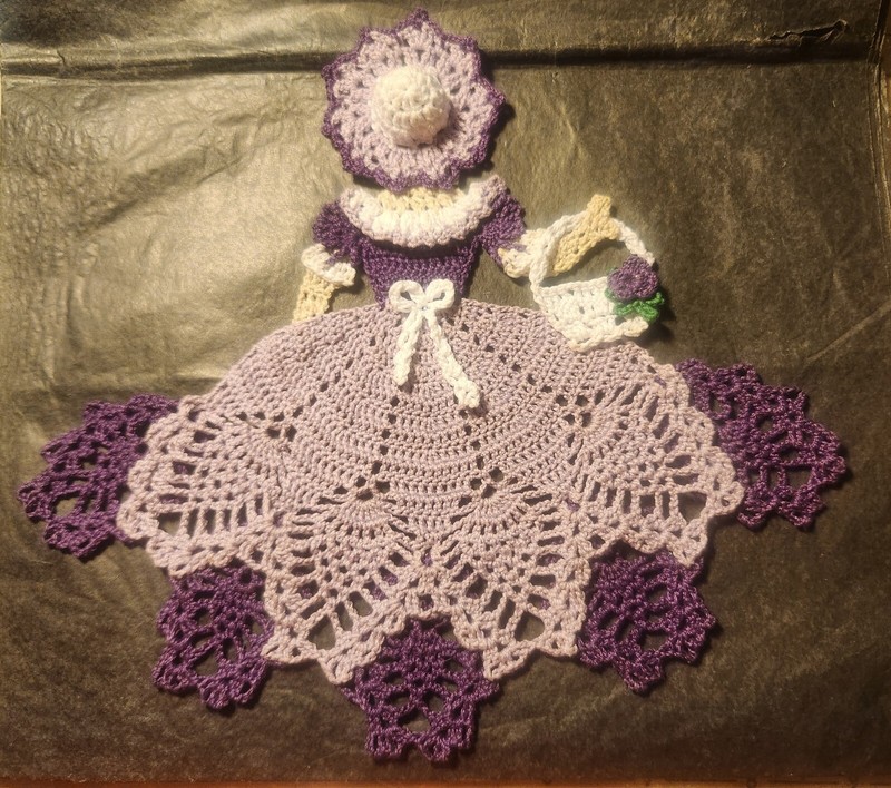 Crochet Crinoline Lady Doily with Basket