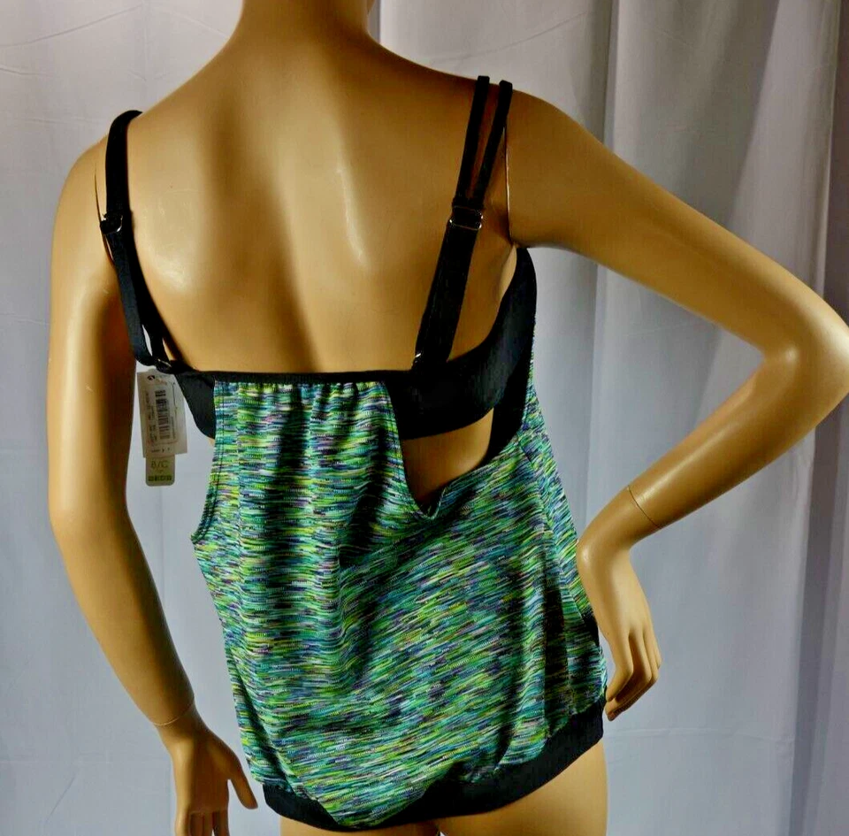 NWT $78 Next 32B/C & 32B/C Cup Black Teal Blousey Tankini Swimsuit Top #NE33275M - Image 3 of 4