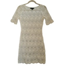 Lauren Ralph Lauren Dress XS Beige Crochet Sheer Bodycon Unlined Short Sleeve