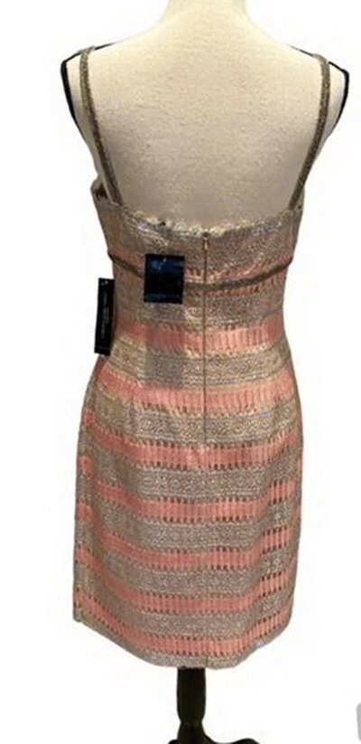 Vestido Carmen Marc Valvo Salmón Plateado Desnudo Metálico Encaje Cuentas Talla 6 $725 Foto 2 de 3