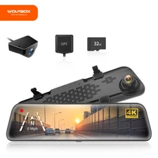 WOLFBOX 4K Mirror Dash Cam With Super Night Vision WDR Backup Camera 12"
