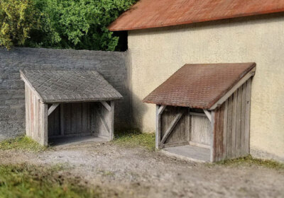 Model Scene 1/120 Wooden Structures Two Sheds to The Wall