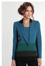 Misook Janice Multi-color Blue Green Black Colorblock Knit Jacket S