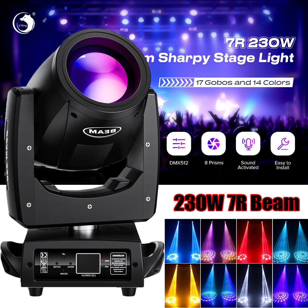 U`King 230W 7R Moving Head Light DMX RGB 16Prism Beam Zoom