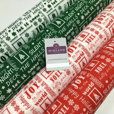 MIDTEX £2.75 Christmas Xmas Theme Printed cotton Fabric Craft Gift 110 cm MD1292