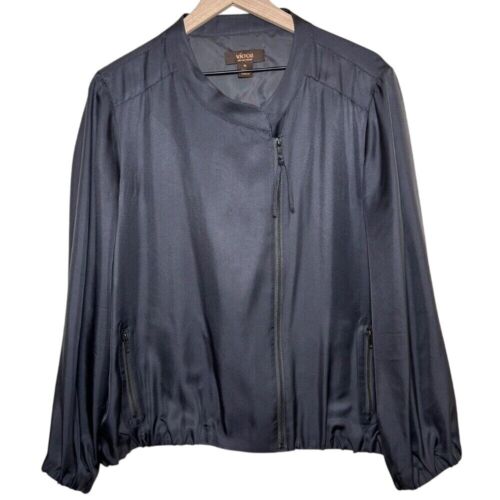 Victor Alfaro 100% Silk Lightweight Gunmetal Gray Zip Bomber Jacket Size 16