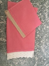 COPPIA ASCIUGAMANI GRANDI IN LINO ORLO A GIORNO E BORDO ALL’UNCINETTO A MANO