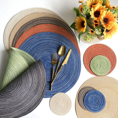 Set of 8 Round Braided Woven Placemat Kitchen Table Place Mat Heat Resistant Pad