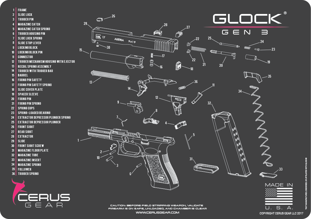 For GEN 3 GLOCK Cerus Gear BENCH MAT 17 19 20 21 22 23 26 27 34 35