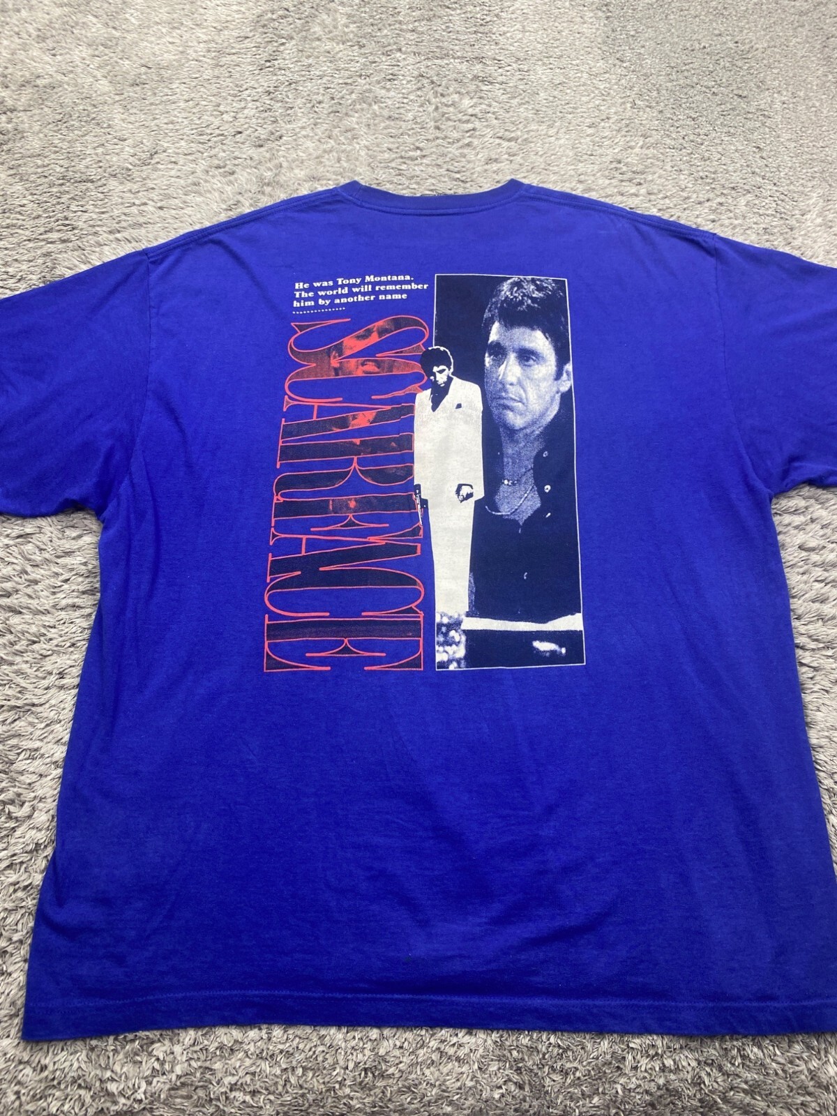 Vintage Scarface Tony Montana Movie Tee Men's 3XL Blue 80s Miami Gangster Shirt