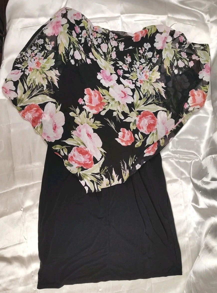 Abito donna Alyx taglia 10 W connesso nero con sovrapposizione floreale trasparente