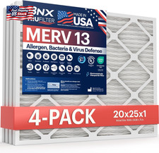 BNX Trufilter 20X25X1 Air Filter MERV 13 (4-Pack) - MADE in USA - Electrostatic