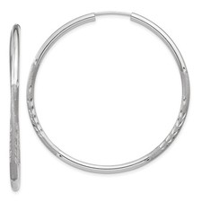 14k White Gold 2mm Diamond-cut Endless Hoop Earrings L-40 mm, W-40 mm